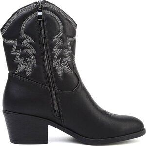 Todaysunny Women Black Western Femme Cowboy Calf Ankle Booties With Side Zip